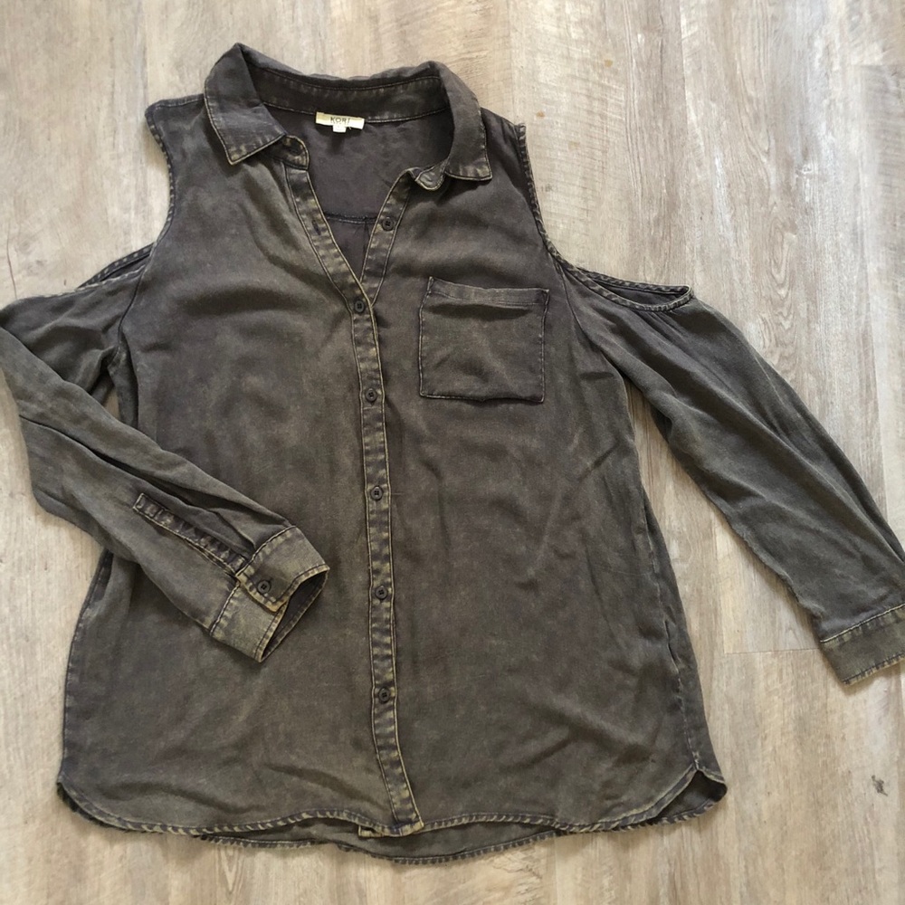 Cold shoulder button down blouse
